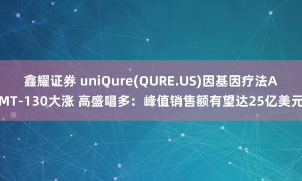 鑫耀证券 uniQure(QURE.US)因基因疗法AMT-130大涨 高盛唱多：峰值销售额有望达25亿美元